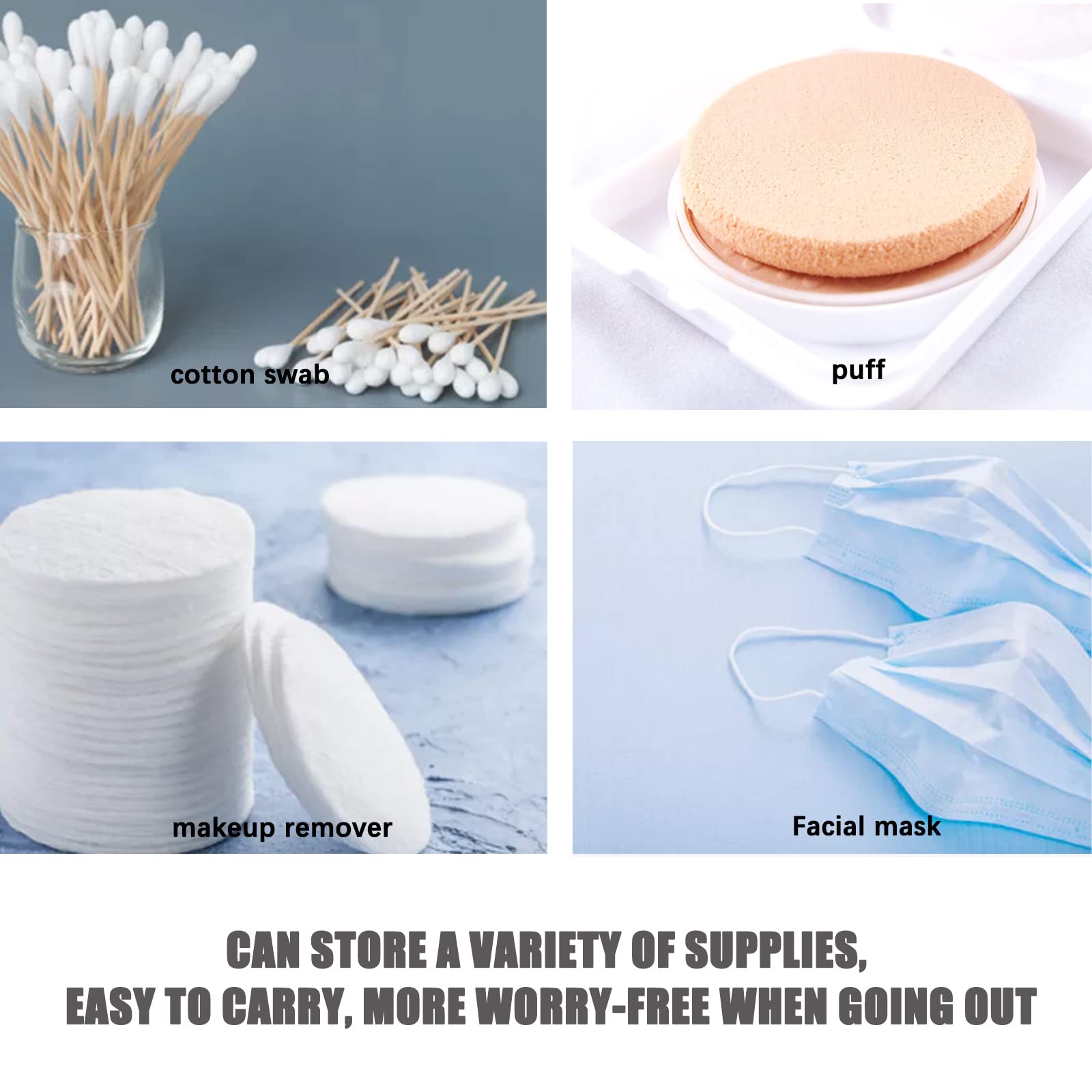 Kkonhii Portable Travel Cotton Pad Holder Cotton Swab Ball Holder Dispenser Cosmetic Sponge Storage Box With Transparent Lid Sto