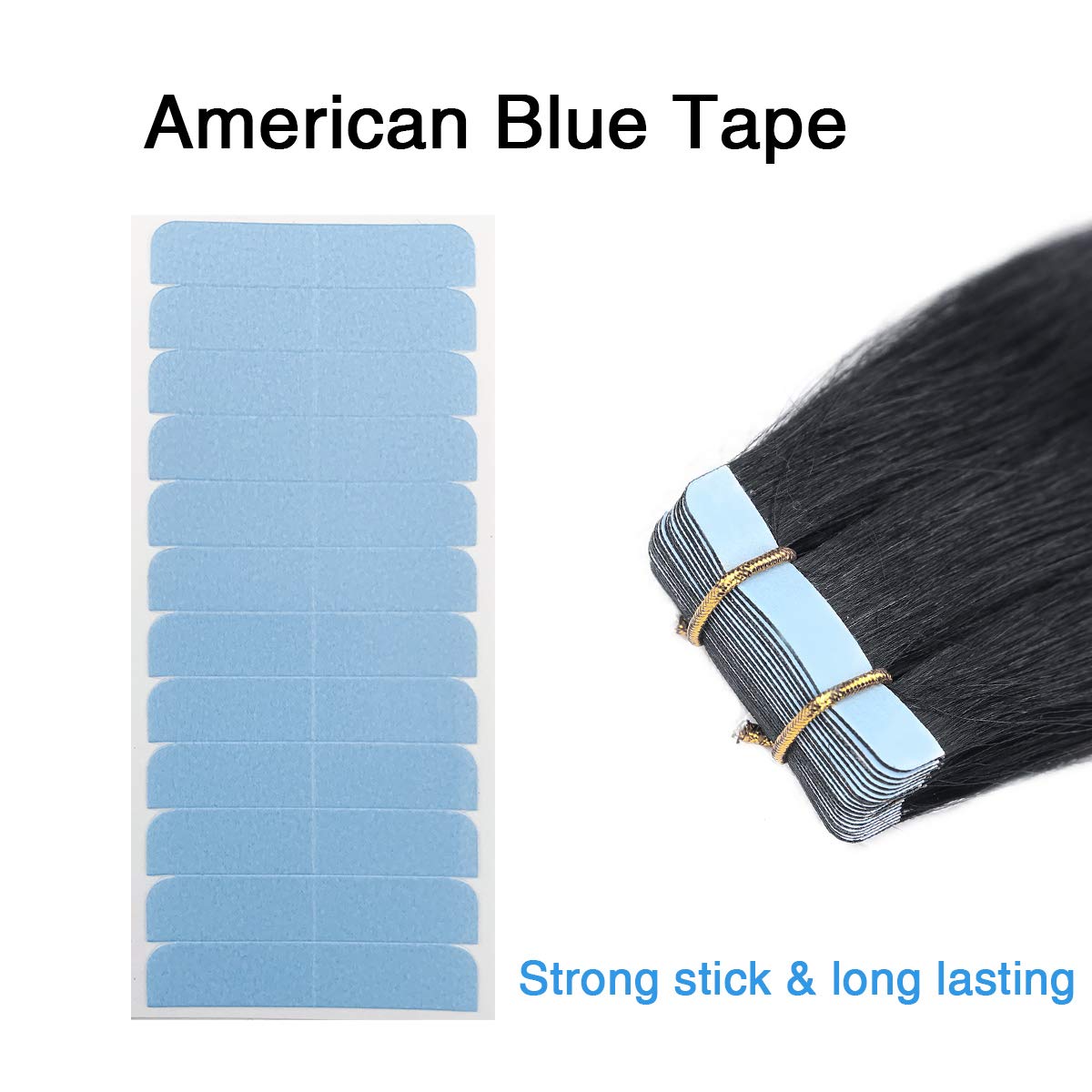 Suyya 60 Pieces Hair Extension Tape Tabs Double Sided Extension Tapes For Replacement 4Cm X0.8Cm (Blue)