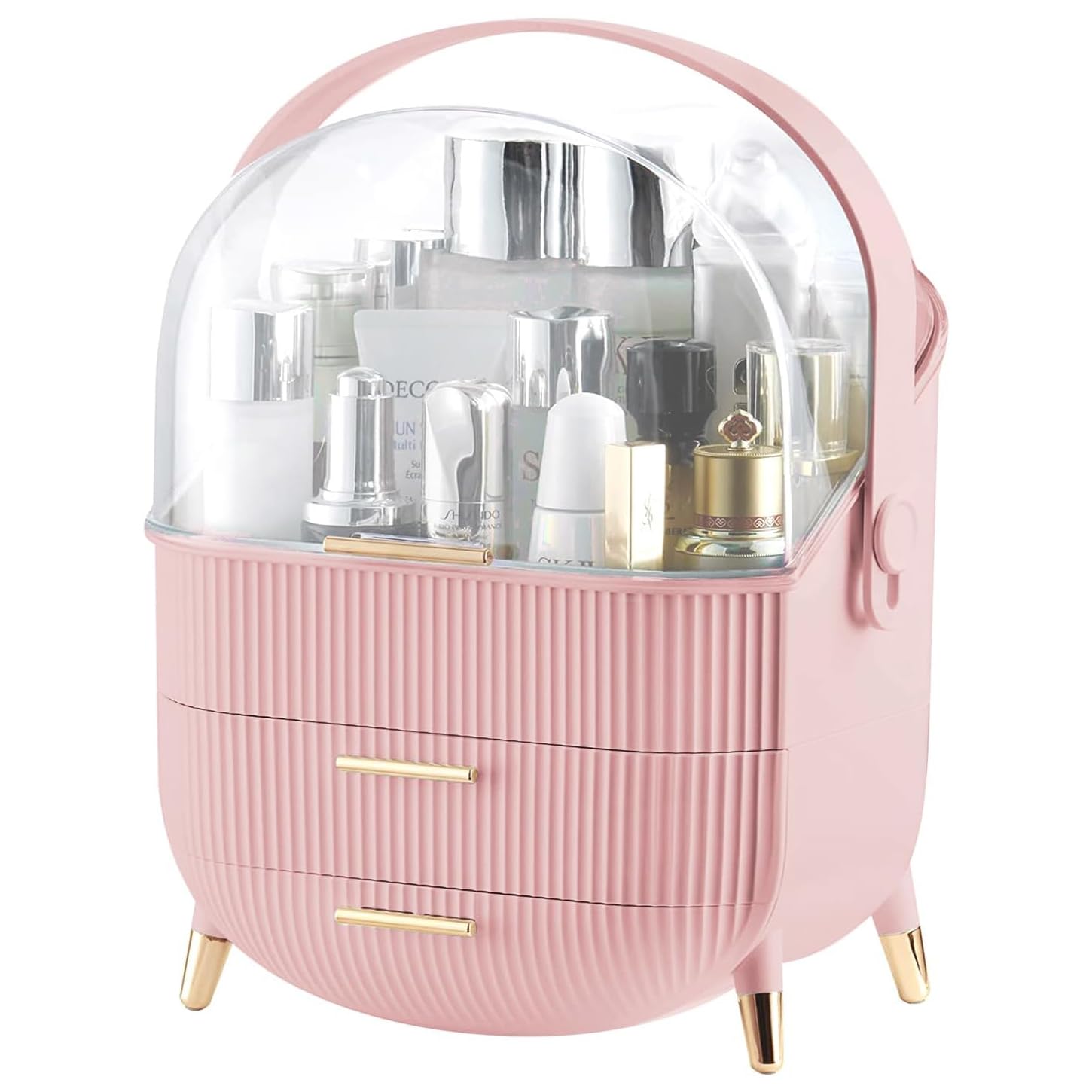 Gltaylmy Makeup Organizer For Vanity, Cosmetics Skincare Organizers With Lid And Drawers, Cosmetic Display Cases For Countertop