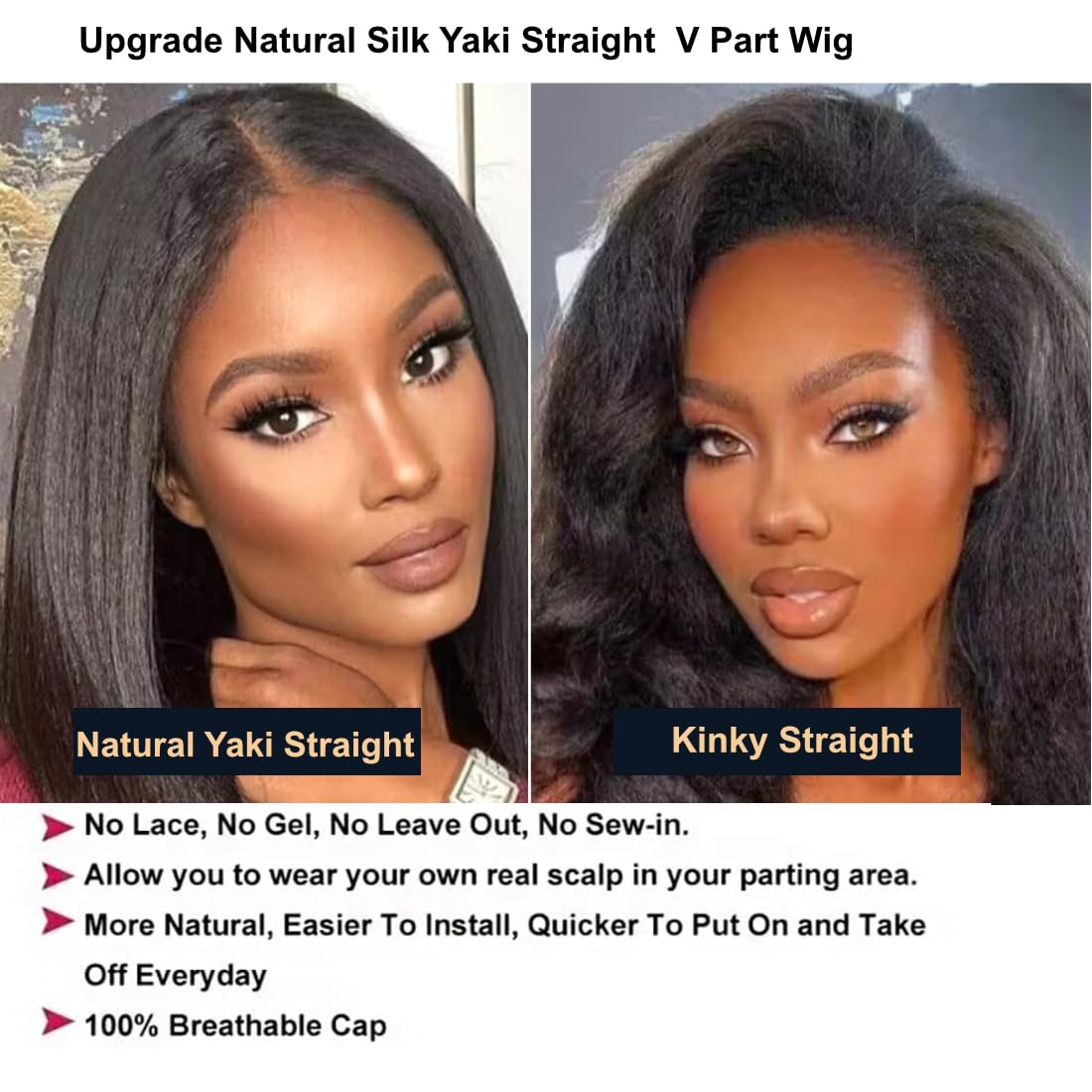 Unice Yaki Straight V Part Wig Human Hair Small Leave Out Glueless Upgrade U Part Human Hair Wig For Women No Lace Clip In Ready