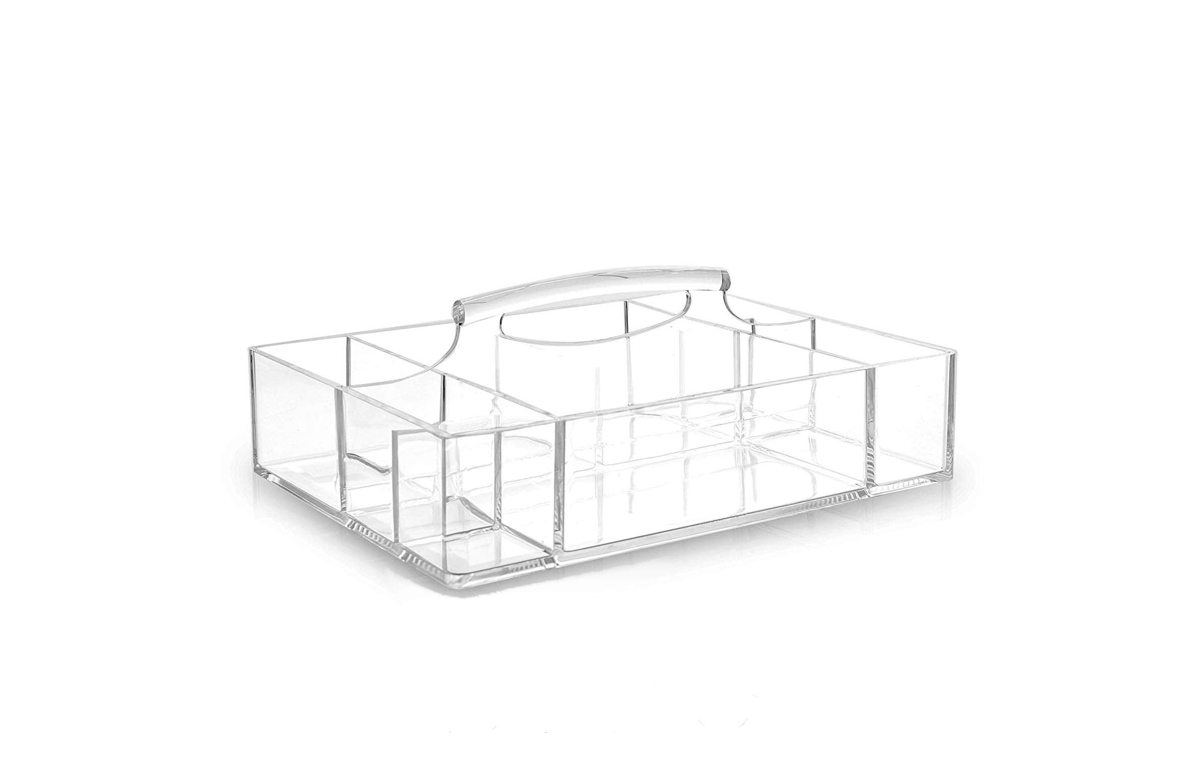 BINO 'The Glamour Caddy' 9 Compartment Acrylic Makeup and Jewelry Organizer with Carrying Handle, Clear and Transparent Cosmetic