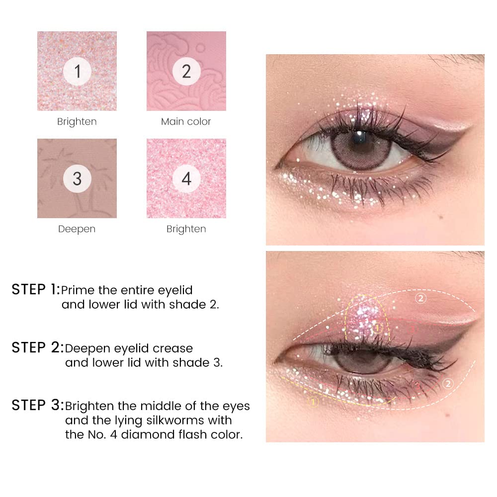 AMY'S DIARY Pink Mini Eyeshadow Palette - 4 Colors Glitter Waterproof Makeup, 1 Count, Color 02