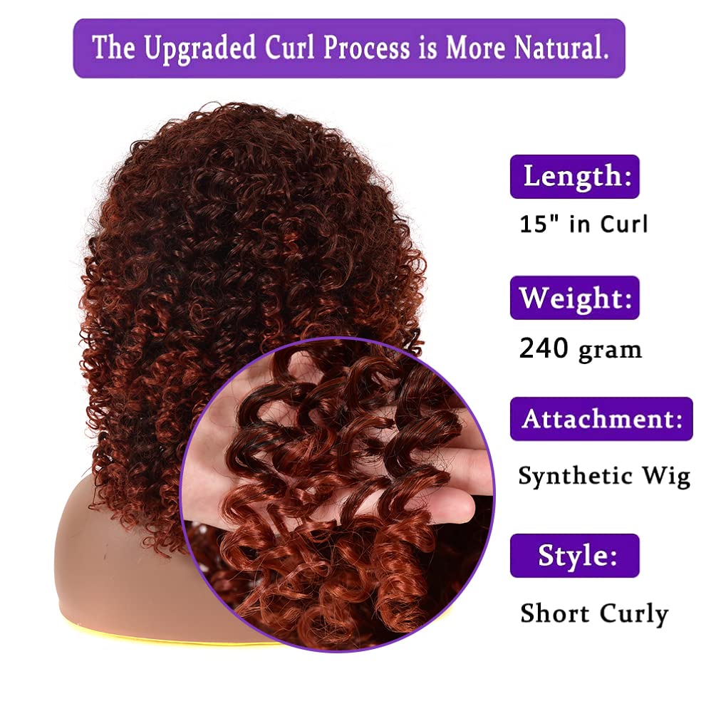 Yeame Curly Wigs For Black Women - Curly Afro Wig With Bangs Orange Mixed Brown Synthetic Hair Afro Curly Wigs With 1 Wig Comb A