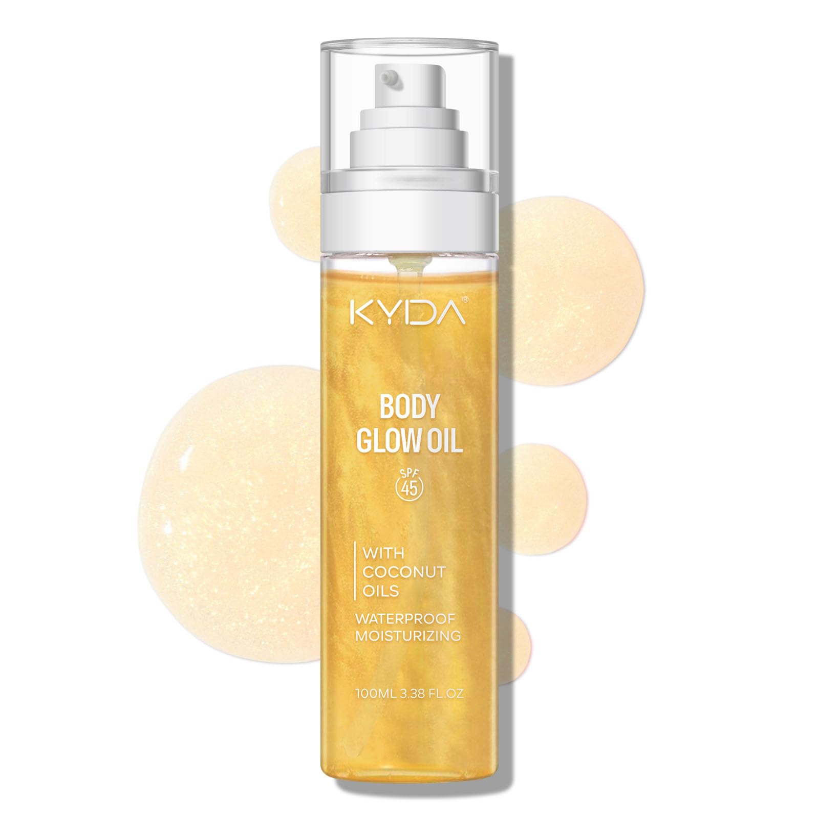 KYDA Body Glow Oil, SPF 45 Broad Spectrum, Sunscreen Body Oil with Gold Mica, Moisturizing Coconut, Lightweight Glow Body Moistu
