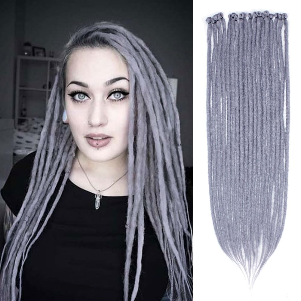 Kraler 24 inch 40 Strands Thick Dreadlock Extensions, SE Deep Gray Crochet Dreadls Extensions of Synthetic Hair 1cm Width Hip Ho