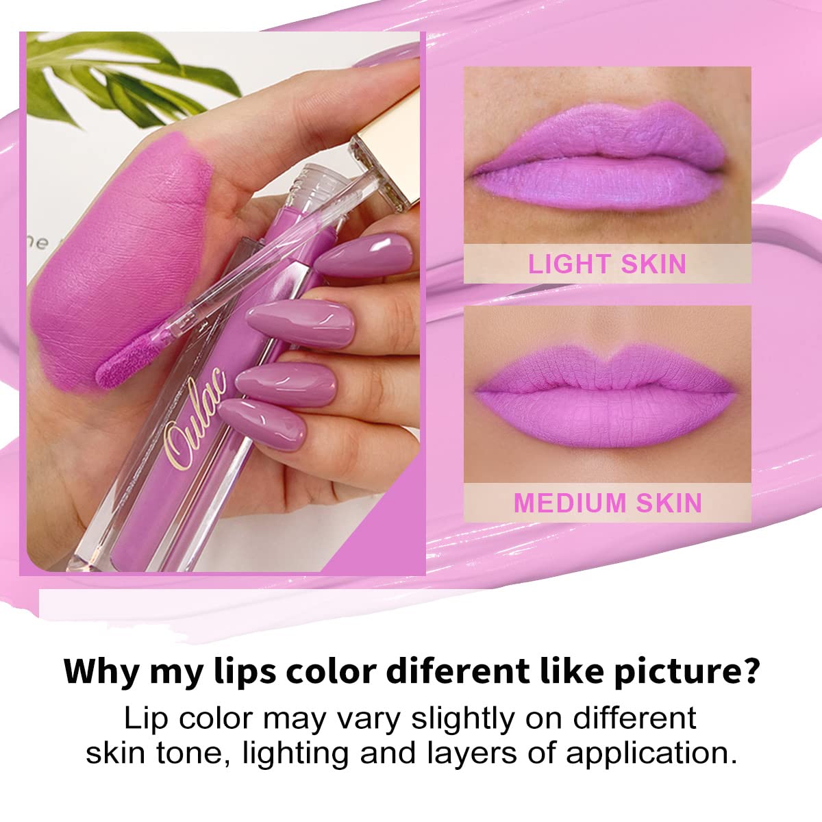 Oulac Matte Liquid Pink Purple Lipstick For Women, Long Lasting Lipstick Waterproof Lip Stain, No Transfer, Creamy High Pigmente