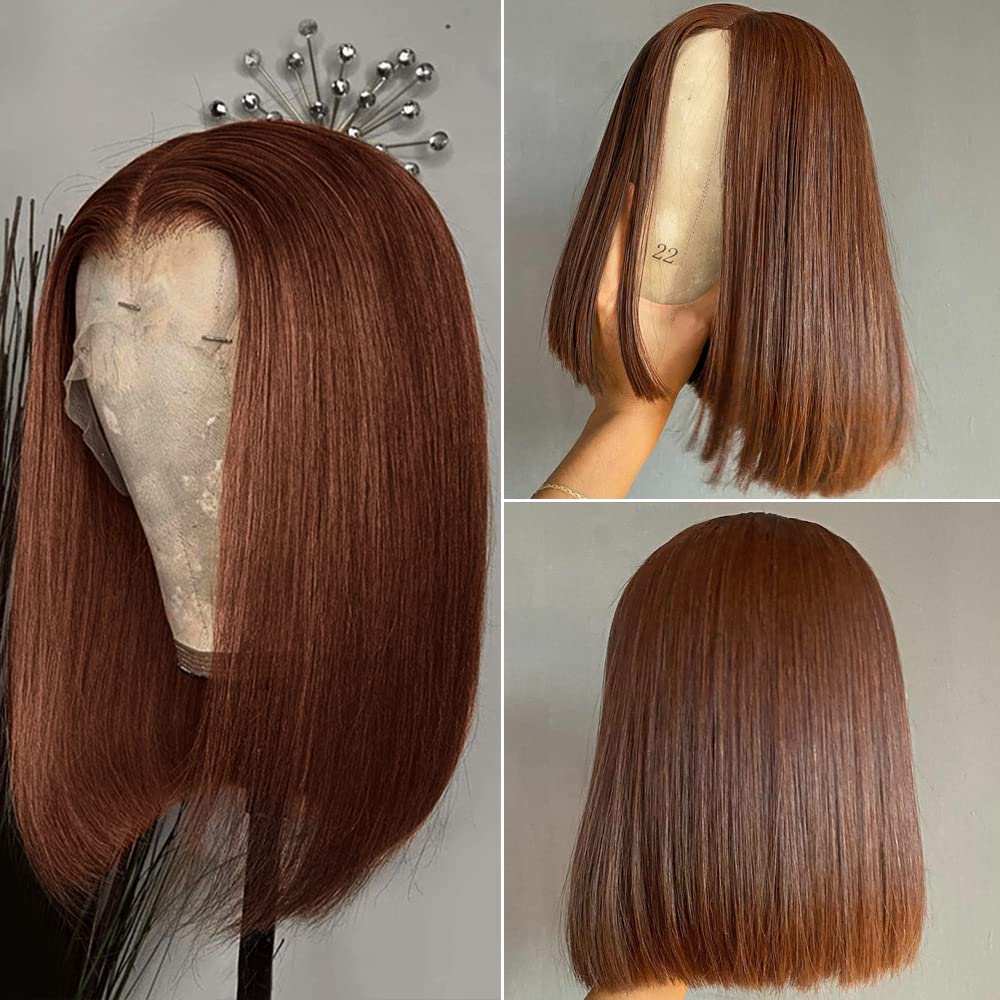 13X4 Hd Transparent Pre Plucked Straight Colored #4 Brown Bob Wig 100% Unprocessed Human Hair Glueless Lace Frontal Wigs Natural