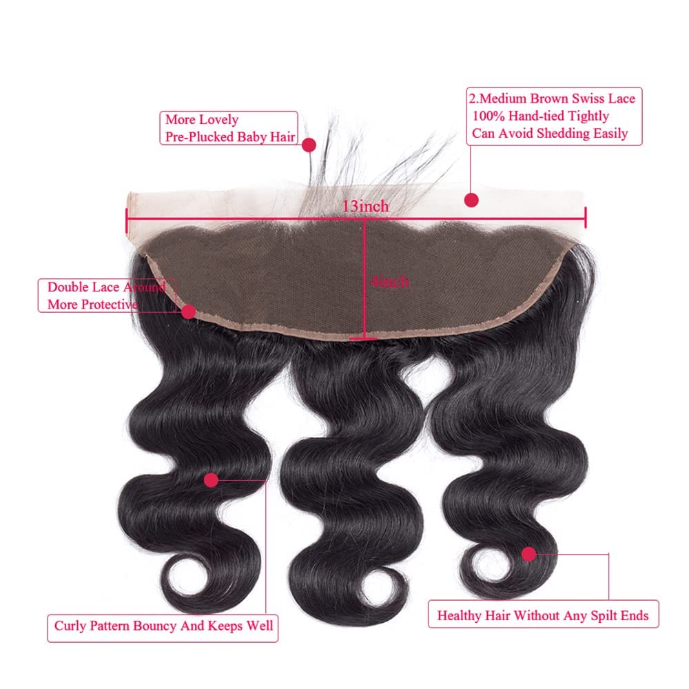 Human Hair 13X4 Body Wave Frontal Ear To Ear Free Part With Baby Hair Lace Frontal Closure Swiss Lace Long Virgin Brazilian Huma