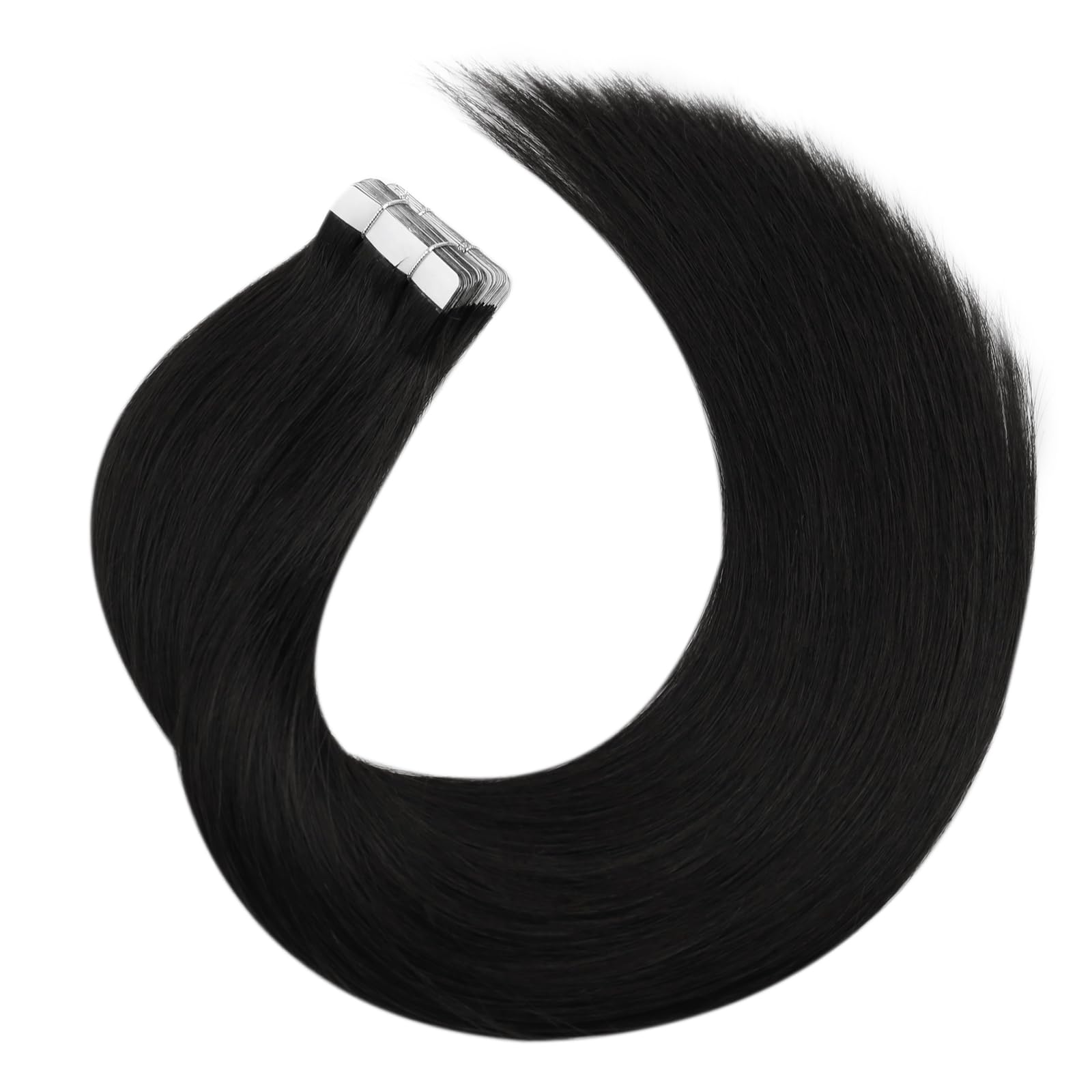 Moresoo Tape In Black Hair Extensions Glue On Straight Human Hair 14 Inch Remy Tape In Hair Extensions 20Pcs 1B Off Black Soft T