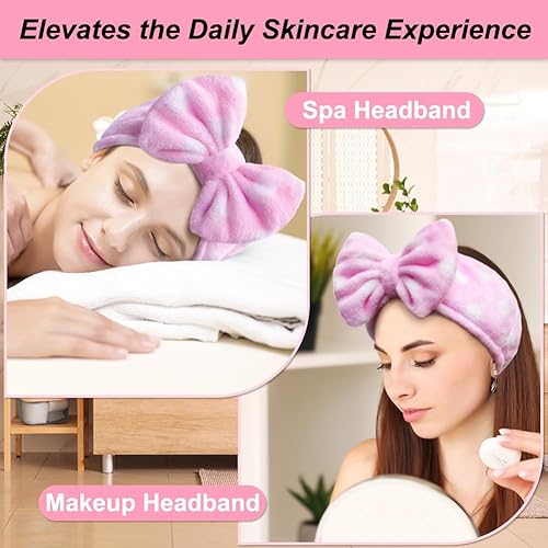 Shintop Women Fashion Lovely Soft Carol Fleece Bowknot Bow Makeup Cosmetic Shower Elastic Hair Band Hairlace Headband (Pink Polk