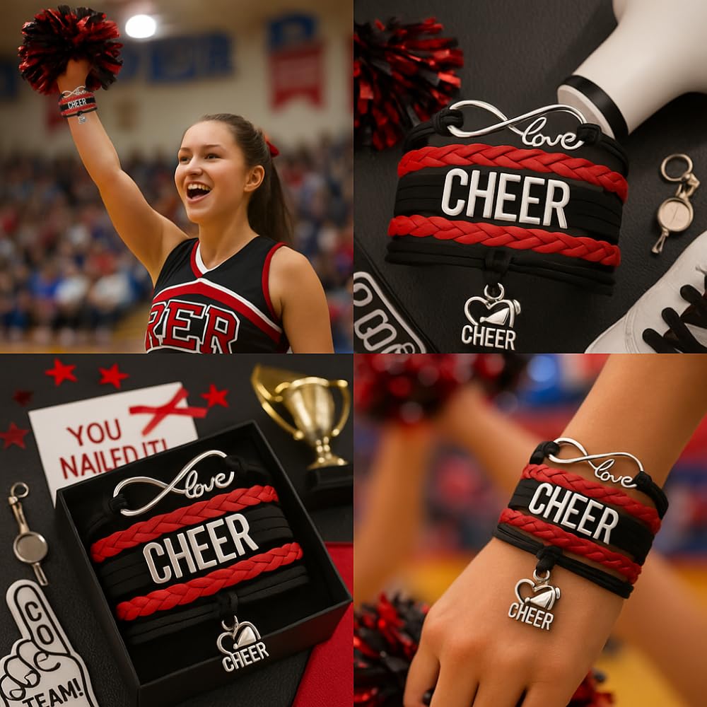 Infinity Collection - Cheer Bracelet - Red and Black - Cheerleading Infinity Charm Jewelry Gift for Cheerleaders, Teams, or Squa