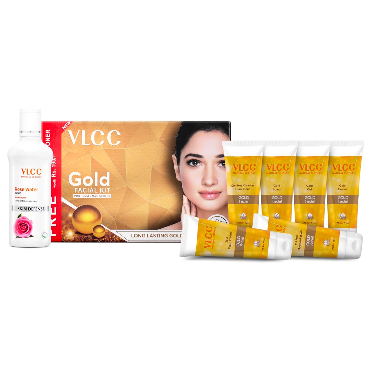 Vlcc Gold Facial Kit + Free Rose Water Toner | 300Gm + 100Ml