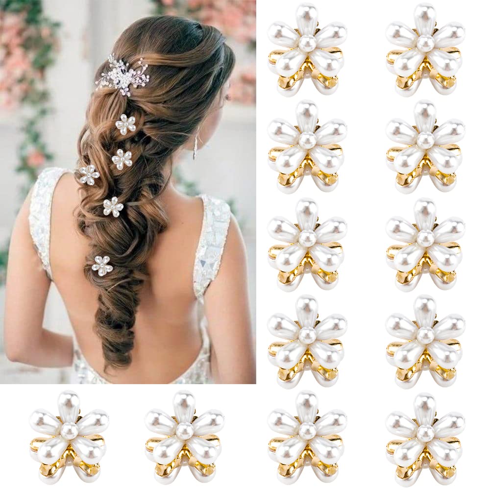 Ahoney Pearl Hair Clips With Daisy Flowers - Small Claw Bangs Clips, Korean Hair Accessories For Women And Girls
