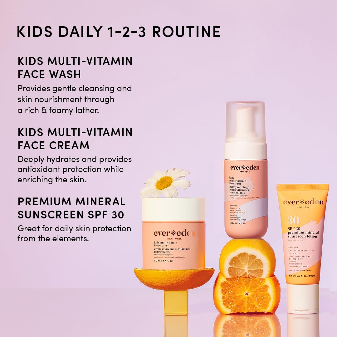 Evereden Kids Daily 1-2-3 Routine Bundle: Clean & Vegan Skin Care Set - Hydrating & Nourishing Tween Skincare Set With Multi-Vit