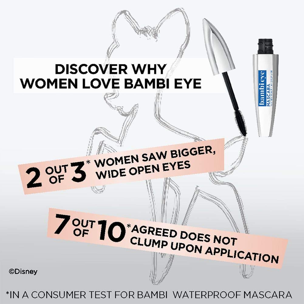 L'Oreal Paris Bambi Eye Mascara, Lasting Volume, Length & Lift, Doe-Eye Definition, No Clumping or Smudging, Waterproof, Blackes