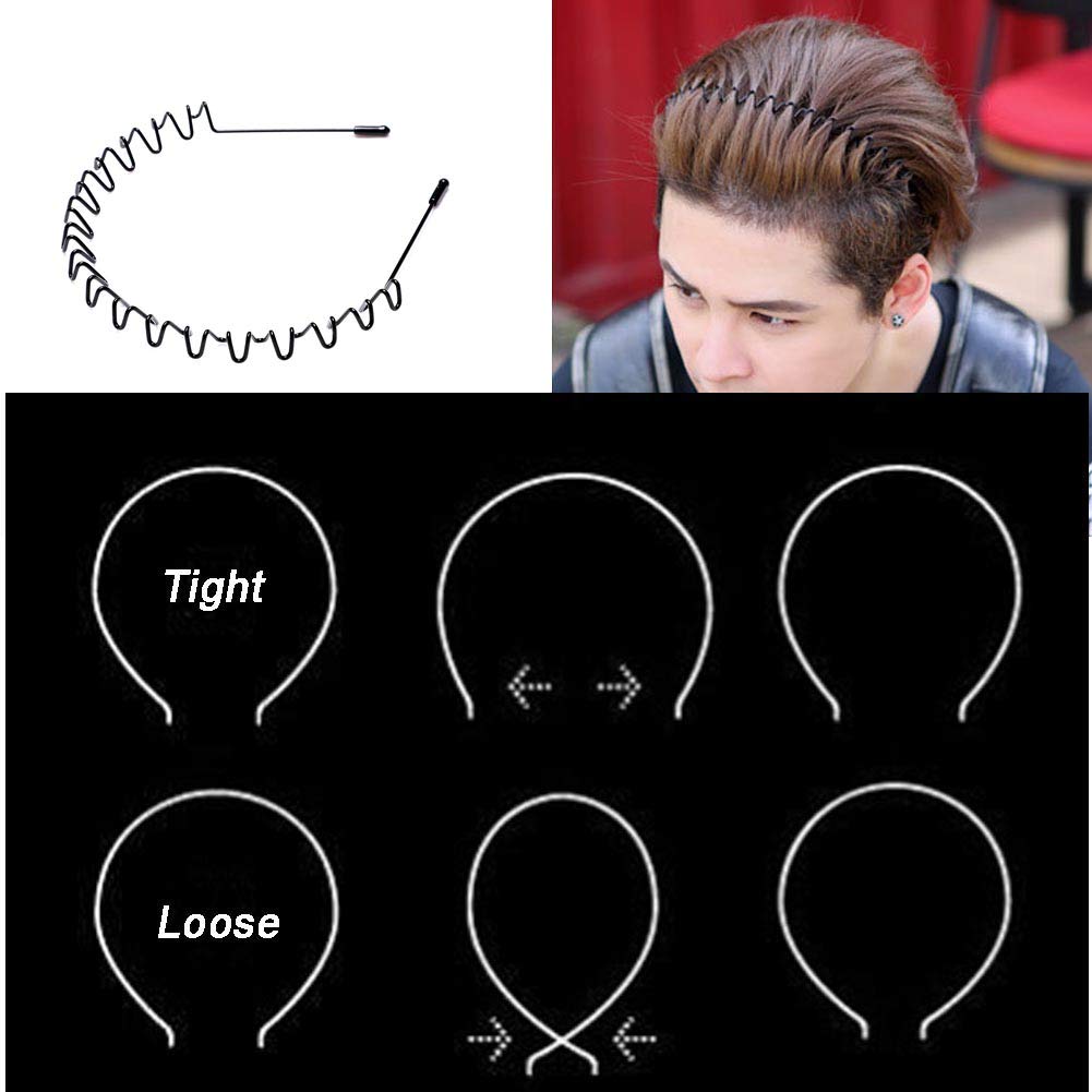 WantGor Metal Headbands 2 Pack - Unisex Black Hairband, Non-Slip Spring Wave Sports Hair Accessories