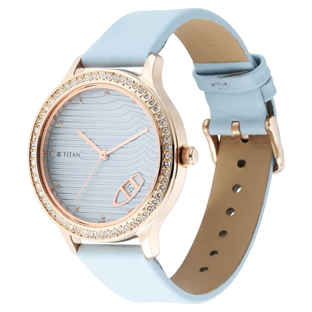 Titan Wander Blue Dial Leather Strap Watch, Strap, Strap