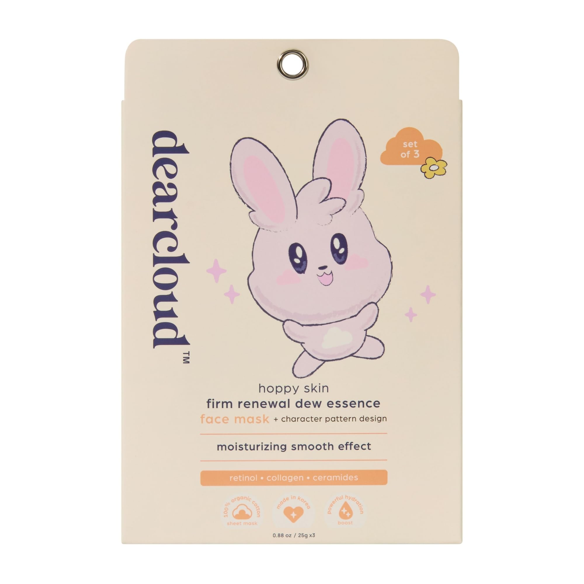 dearcloud Hoppy Skin Firm Renewal Dew Essence Face Mask, Korean Sheet Mask - Collagen, Retinol & Ceramides (3 Pack)