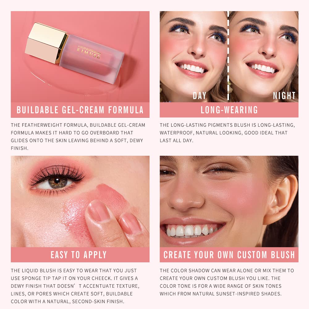Kimuse Soft Cream Blush Makeup, Liquid Blush For Cheeks, Weightless, Long-Wearing, Smudge Proof, Natural-Looking, Dewy Finish