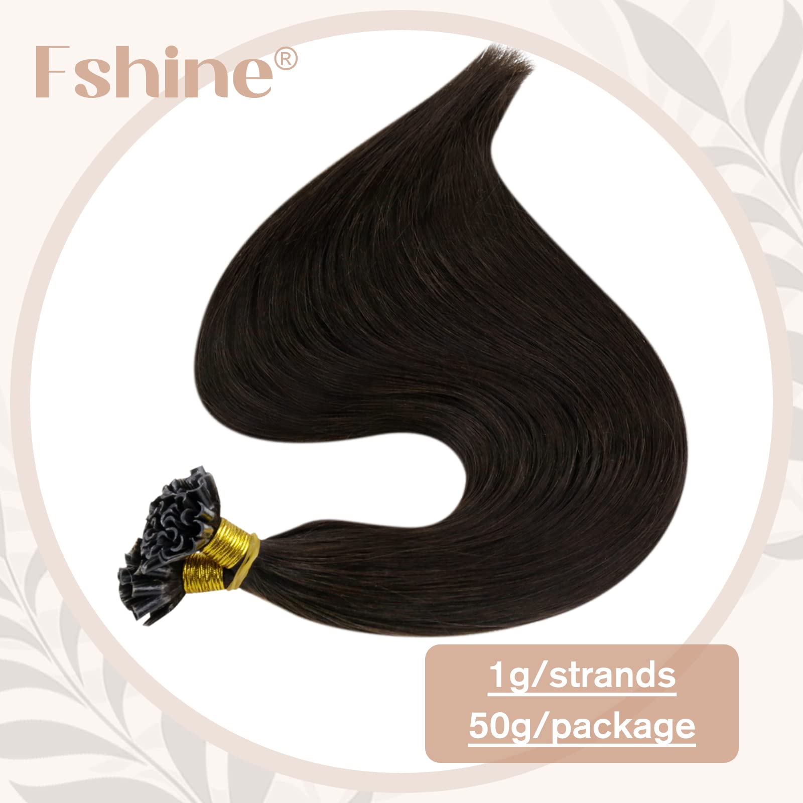 Fshine U Tip Hair Extensions Human Hair Darkest Brown 16 Inch Nail Tip Hot Fusion Hair Extensions Real Human Hair K Tip Hair Ext