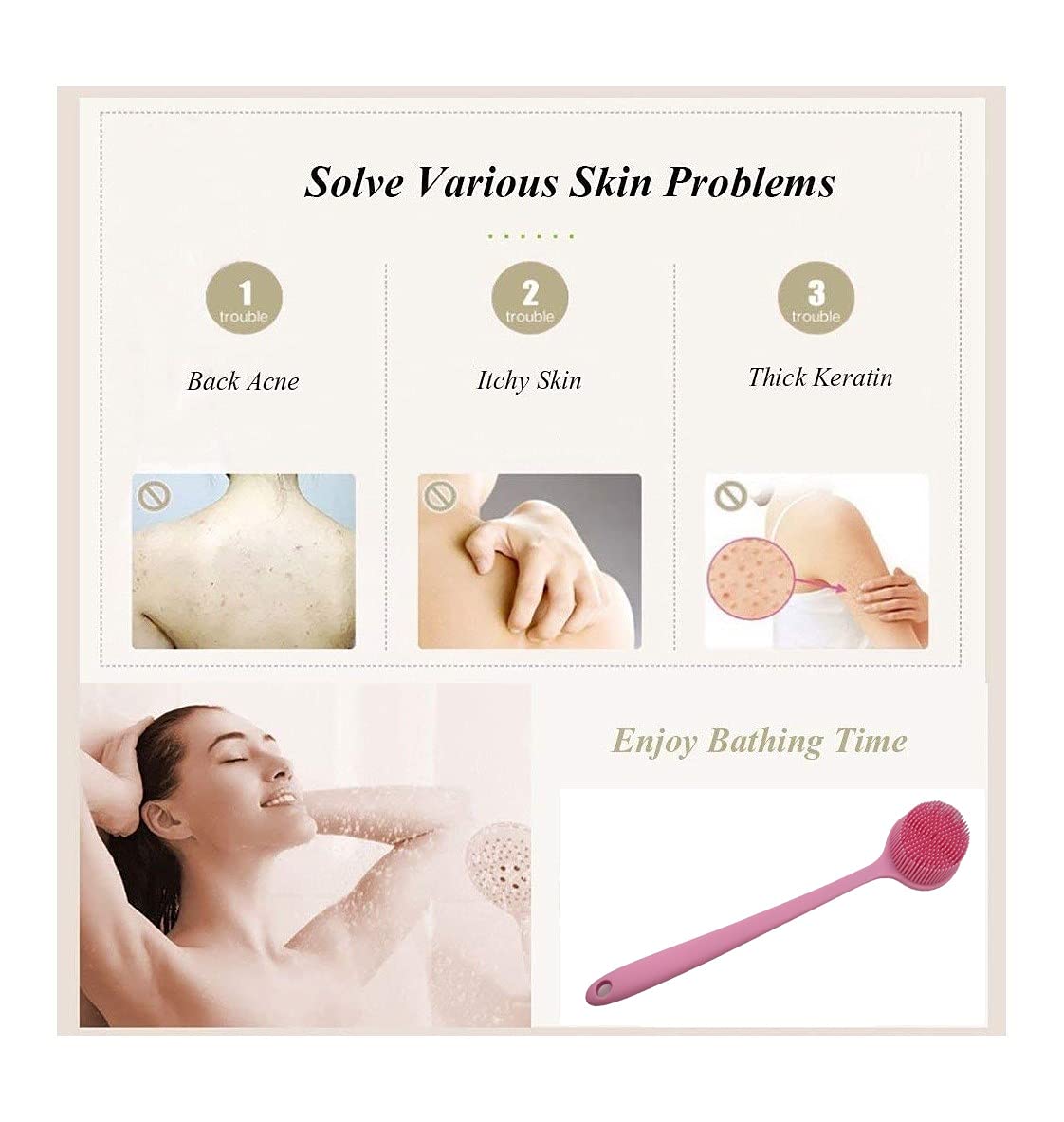 Cinlitek Silicone Body Scrubber, Long Handle Back Scrubber For Shower, Silicone Body Brush Shower Scrubber For Body, Shower Srus