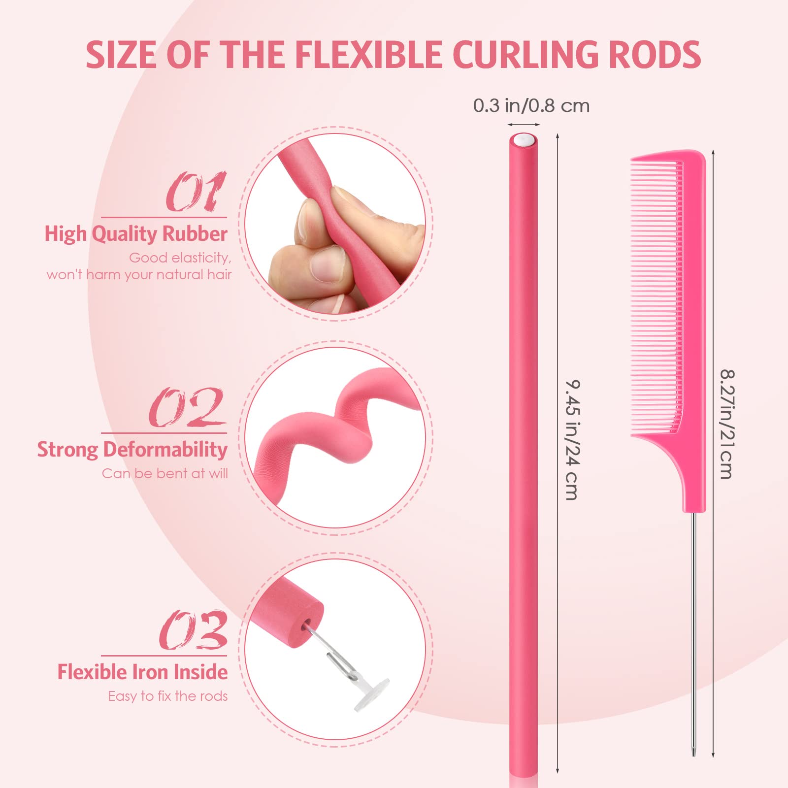 20 Pieces Flexible Curling Rods Twist Foam Hair Rollers Soft Foam No Heat Hair Rods Rollers Curlers and Steel Pintail Comb Rat T