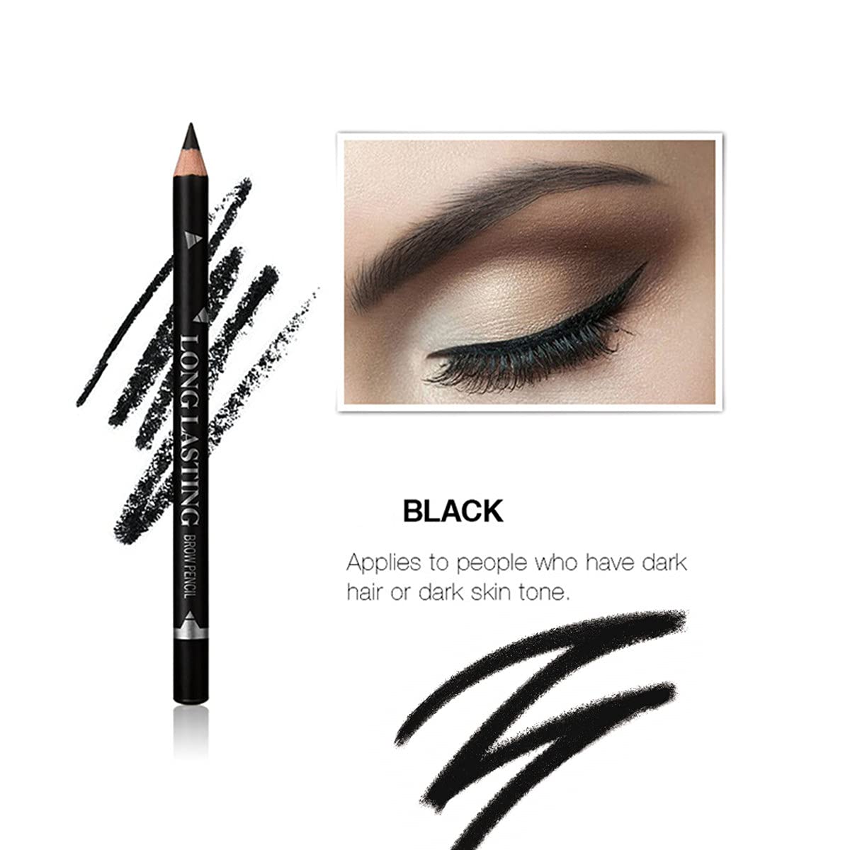 Go Ho 12 Pcs Black Eyebrow Eyeliner Pencils Makeup Pen,Sweatproof Eye Brow Pencil Black,Long-Lasting Nice Color Eye Brow Gel Pen