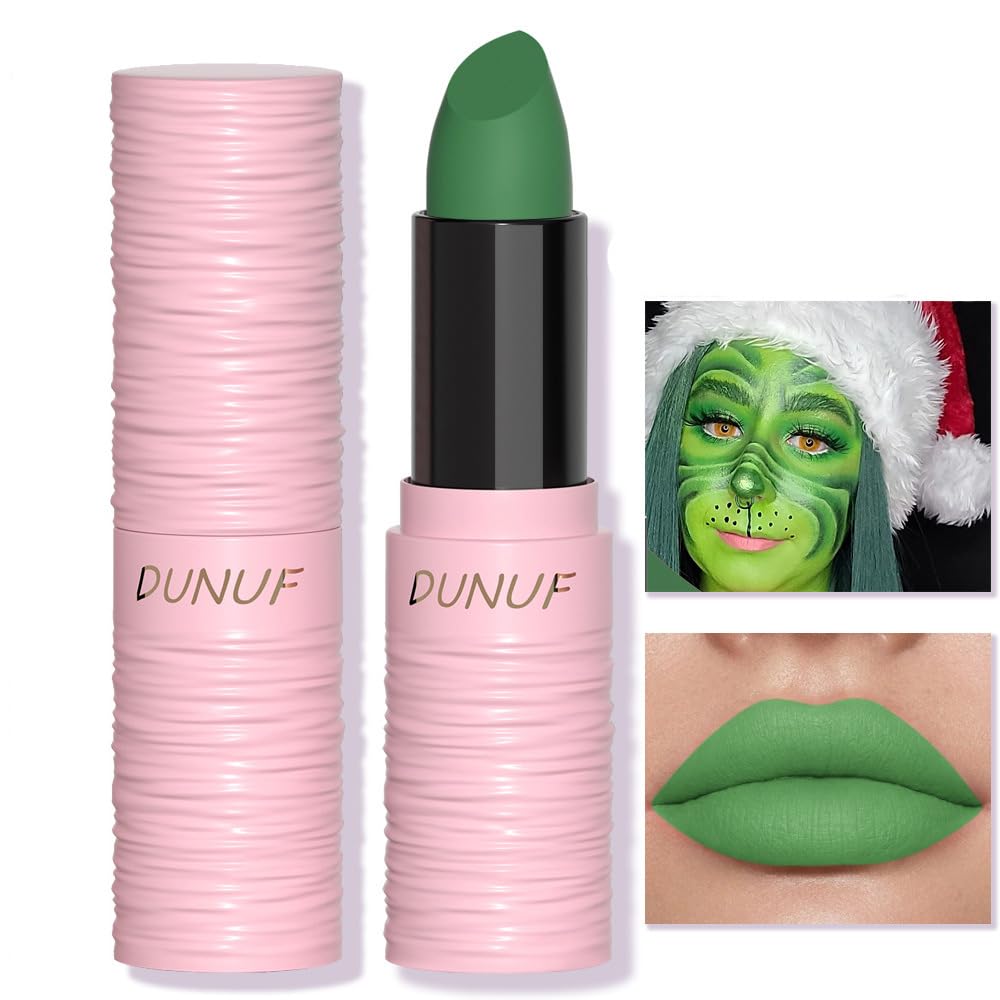 Yeweian Halloween Green Matte Lipstick, Green Lip Face Body Paint Stick, Cream Eye Black Stick For Baseball, Waterproof Long Las