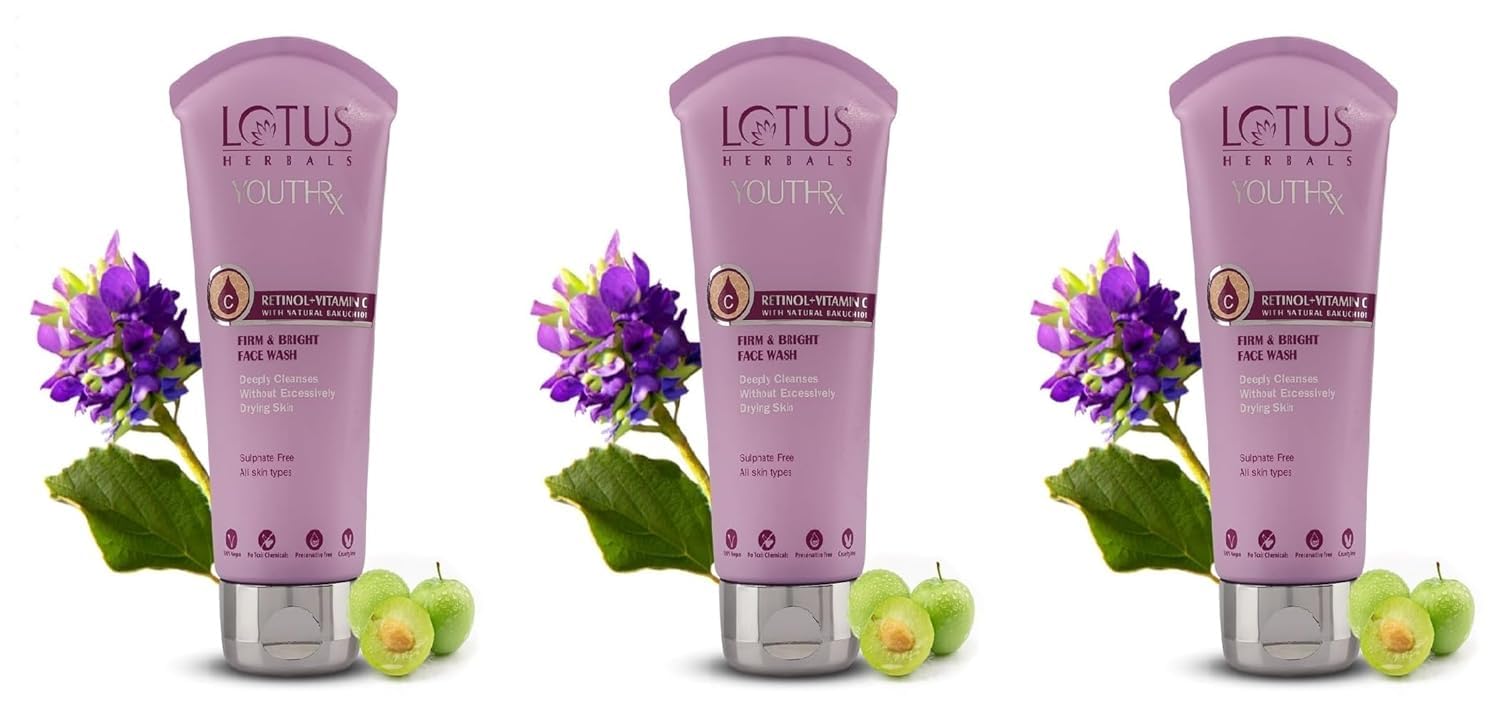 Lotus Herbals Youthrx Firm & Bright Face Wash | Bakuchiol Retinol & Vitamin C | Anti Ageing & Brightening | 100Ml X Pack Of 3