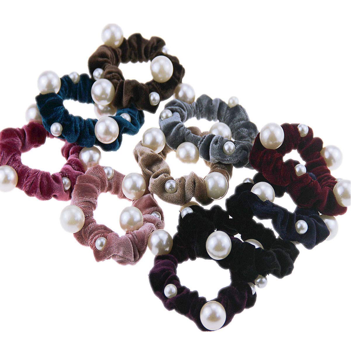 Numblartd 9 Pcs Fashion Artificial Pearl Elastic Hair Band Rope Hair Circle - Women Ponytail Holder Hair Ties Hair Ring Scrunchi