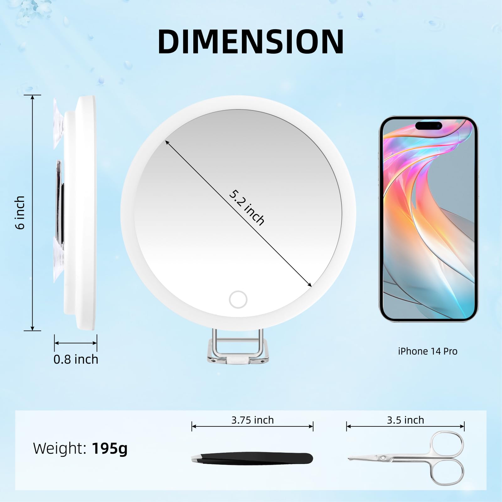 10X Magnifying Mirror with Lights, 6inch Lighted Magnifying Mirror with Suction Cups and Stand, Makeup Mirror with 10X Magnifica