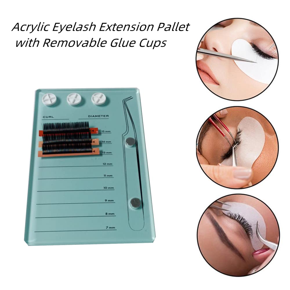 Eyelash Grafting Pallet, Acrylic Lash Tile holder, 7-15mm Scale Glue Cups Eyelash Extensions Storage Gasket Pads with Suction fo