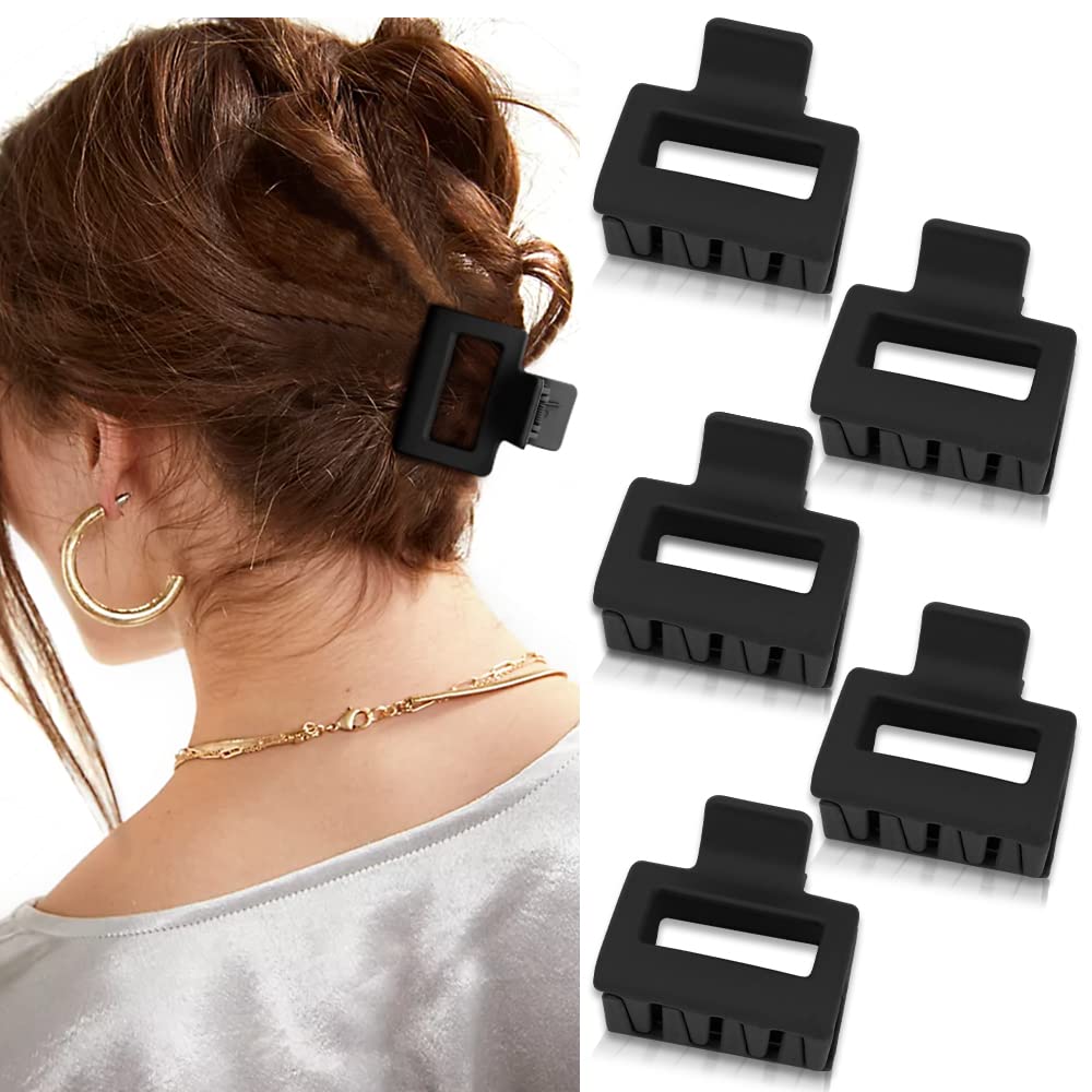 ATODEN Square Matte Hair Claws for Women Girls - 5Pcs Rectangle Medium Non-slip Grip Clamps for Short Thin Hair
