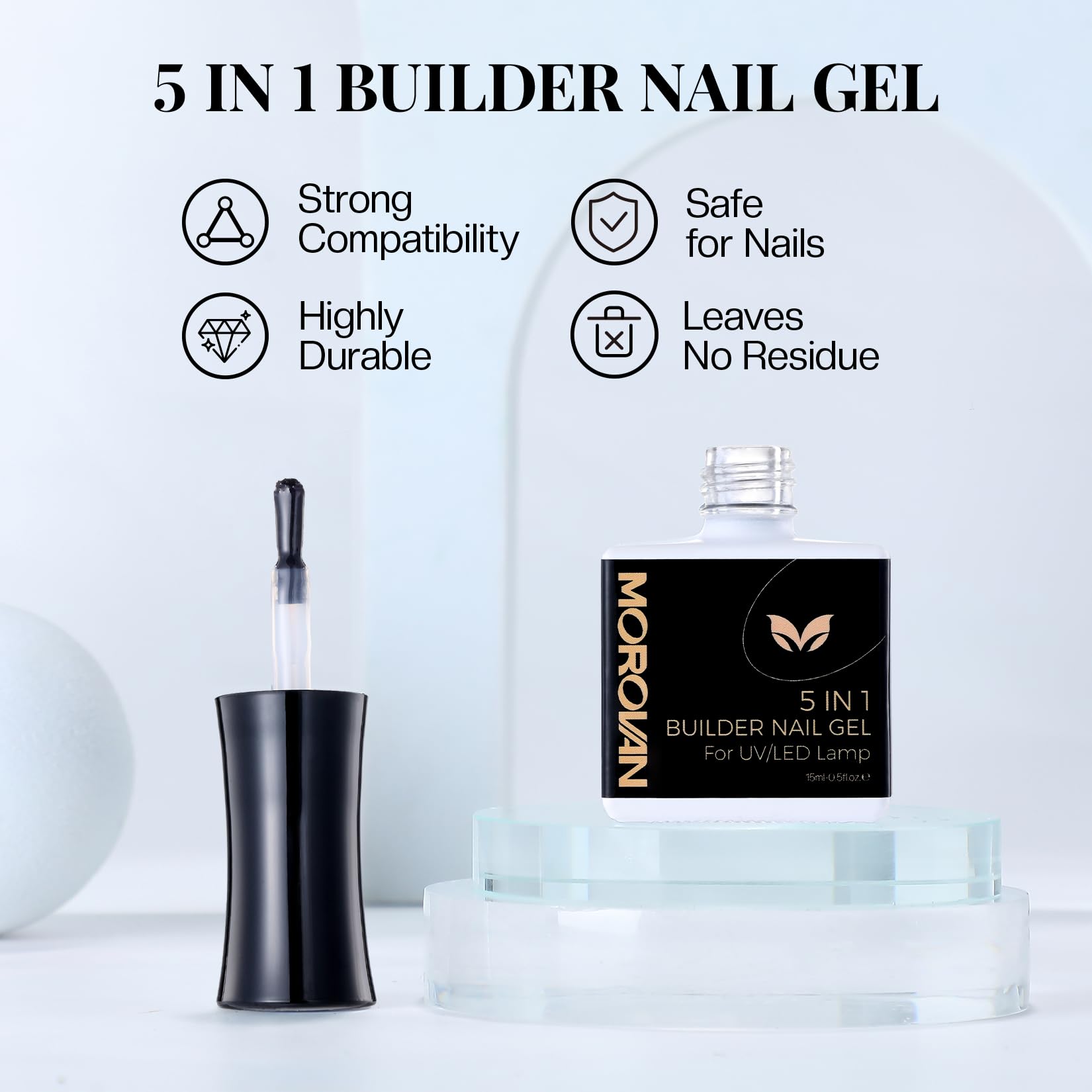 Morovan 5 In 1 Top Coat: 15Ml Clear Glossy Top Coat Soak Off Nail Lamp Long Lasting Top Gel For Clear Nail Gel Diy Nail Salon