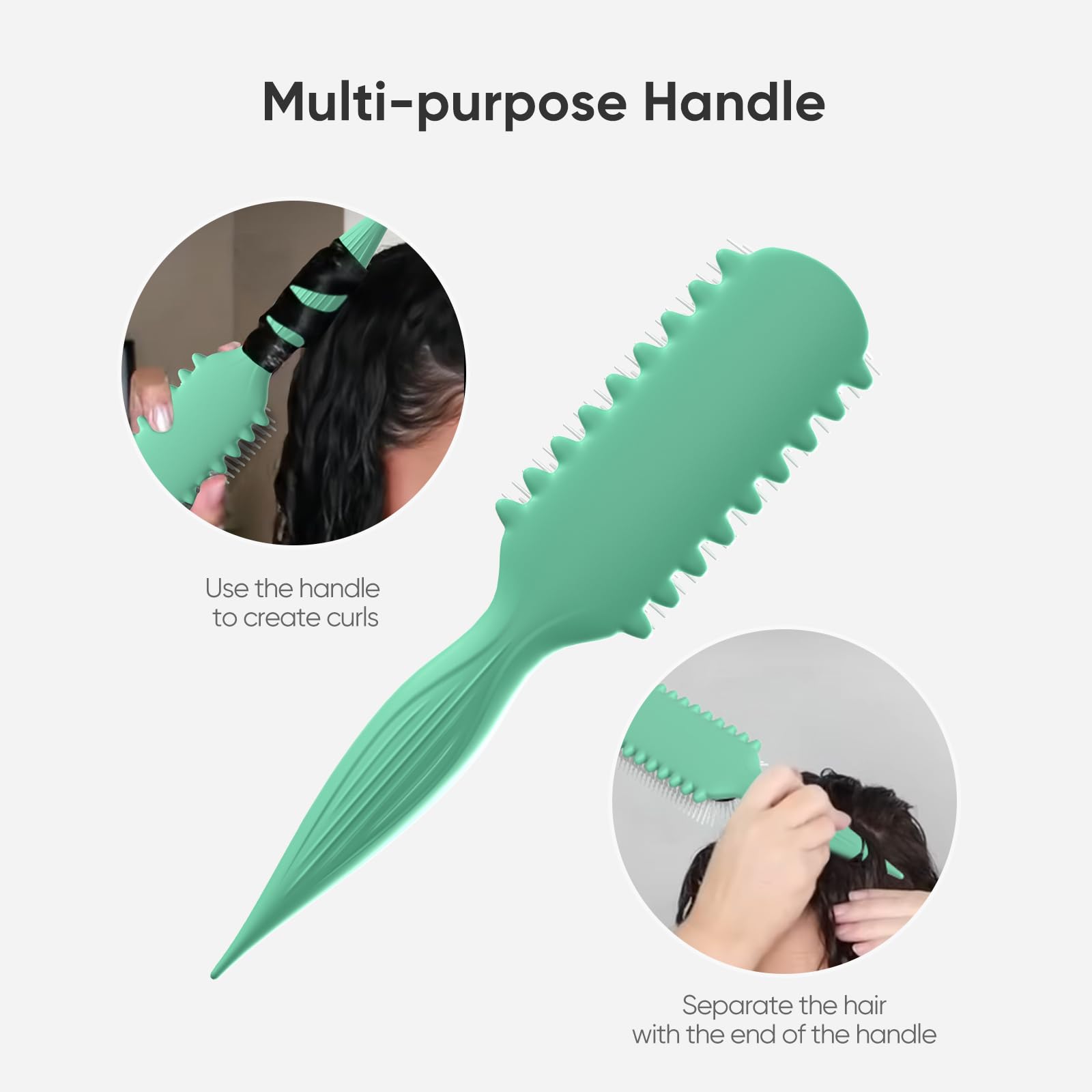 AM 8:00 Curl Defining Brush - 9 Rows Premium Hairbrush for Curly Hair, Plastic, Green