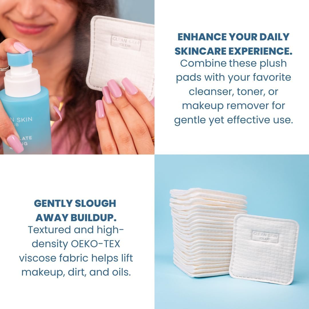 Clean Skin Club Clean Pads 2.0 [NEW & IMPROVED EDGES] Guaranteed Not to Shed & Tear Face Pads, Unique Triple Layers, Textured &