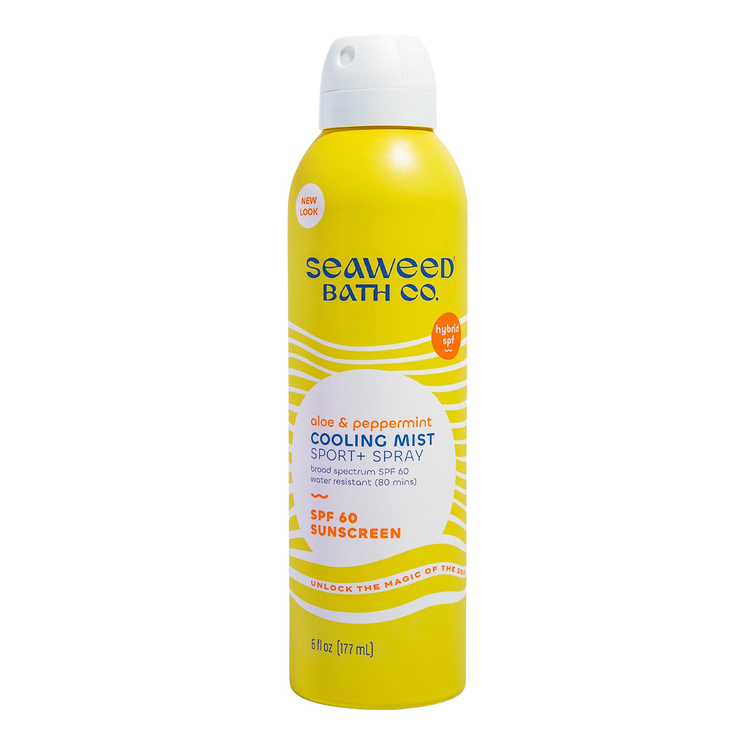 The Seaweed Bath Co. SPF 60 Sport Sunscreen Spray, 6 Fl Oz, Broad Spectrum, Cooling Mist, Sustainably Harvested Seaweed and Aloe, White