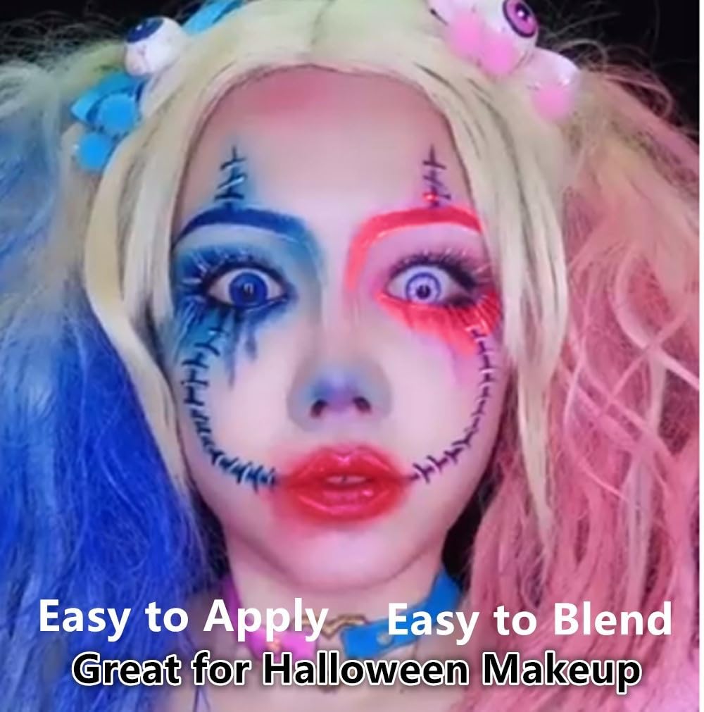 Go Ho Red White And Blue Face Body Paint Stick,Water Based Cream Washable Face Paint Clown Makeup,Easy To Use With Cushion Appli