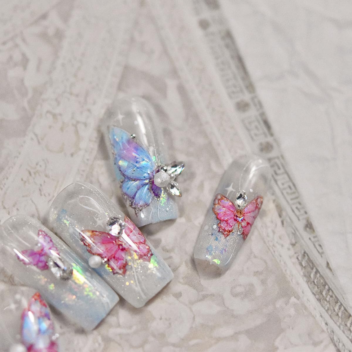 Butterfly Nail Art Stickers Decals Purple Pink Butterfly 5D Embossed Nail Decals Shell Light Butterfly Nail Designs Adhesive Sti