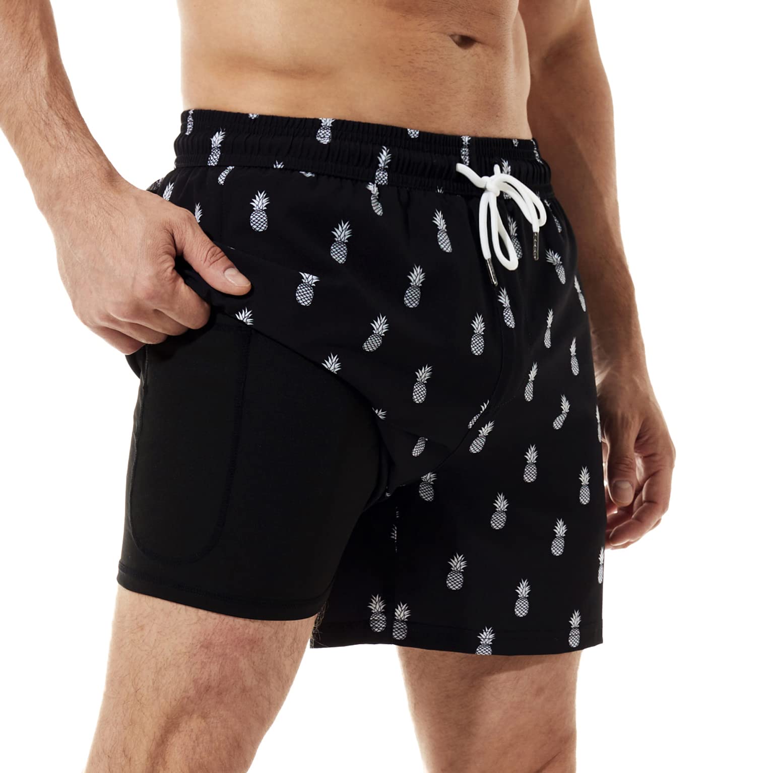 Brisira Swim Trunks Men Quick Dry Swim Shorts 5 Inch Inseam Stretch Water Beach Shorts With Compression Liner Zipper Pocket