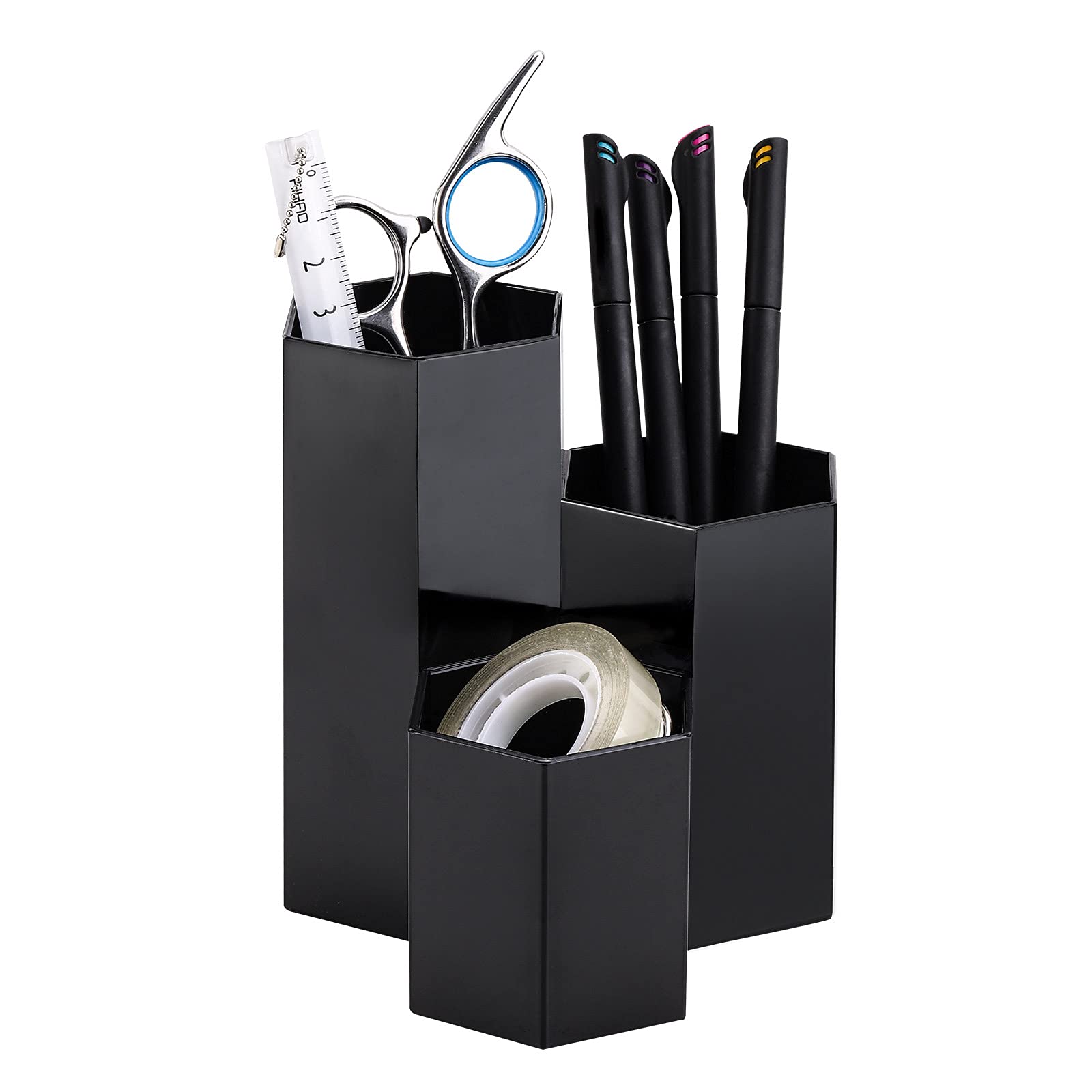 Lovebb Makeup Brush Holder Organizer, 3 Slot Plastic Cosmetics Brushes Pen Storage Solution, Black