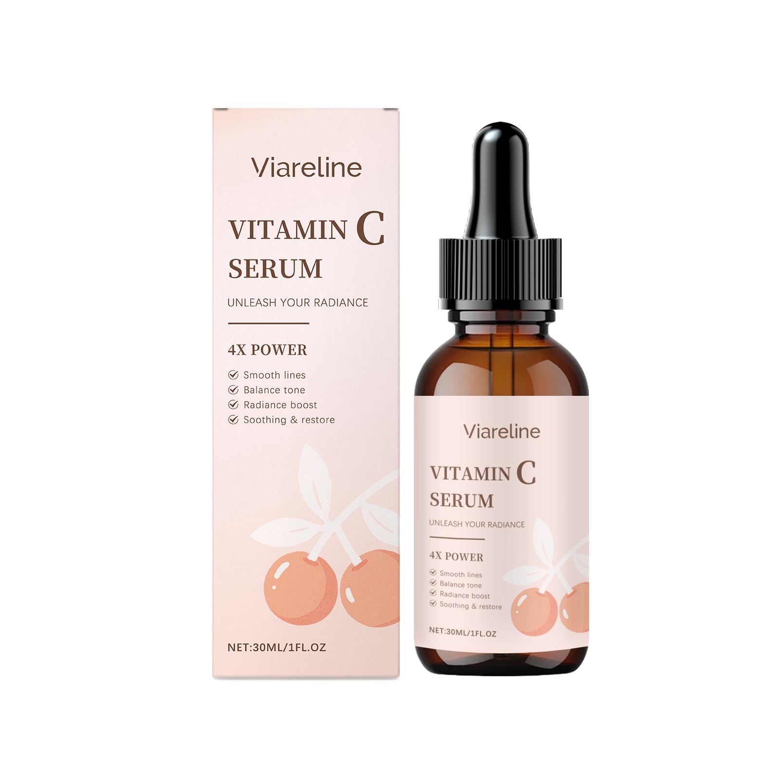 Viareline Vitamin C Serum with Hyaluronic Acid, Brightening, Dark Spot Corrector, AntiAging, Deep Hydration, 1 fl oz
