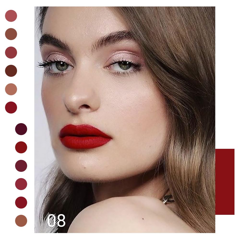 Evpct 1Pcs Ruby Brick Red Matte Liquid Lipstick Lip Gloss Glossy Set For Black Women 24 Hour Silky Velvet Lipstick Labiales Matt