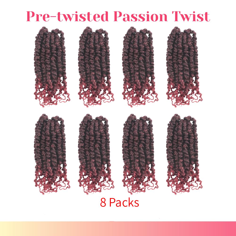 The BOHOBABE Pre-twisted Passion Twist Crochet Hair 8 Inch Short Pre-looped Crochet Passion Twist Braiding Hair 8 Packs (T118)