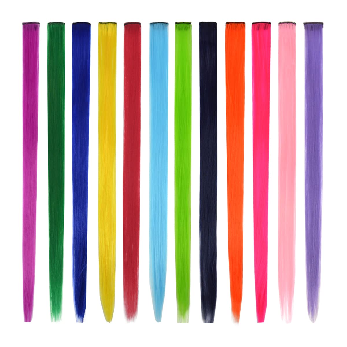 12 Pcs Colored Hair Extensions 22 Inch Colored Hair Clips Straight Synthetic Hairpieces Multi-colors Party Highlights Clip for W