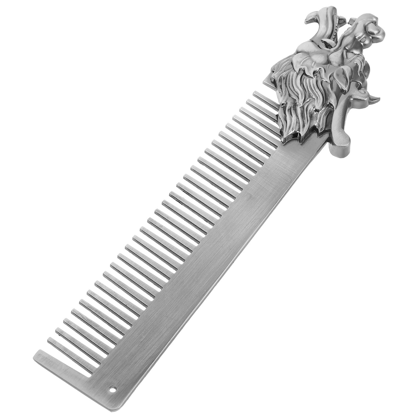 OSOLADY Zinc Alloy Beard Shaper Comb for Men, Portable Metal Mustache and Beard Guide Styling Tool with Dragon Pattern, Silver H
