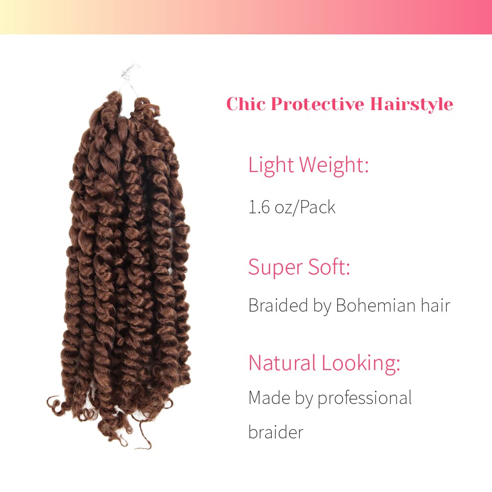 The BOHOBABE Crochet Passion Twist Hair Pretwisted 12 Inch Short Pre-looped Passion Twist Crochet Braiding Hair 8 Packs(30#)