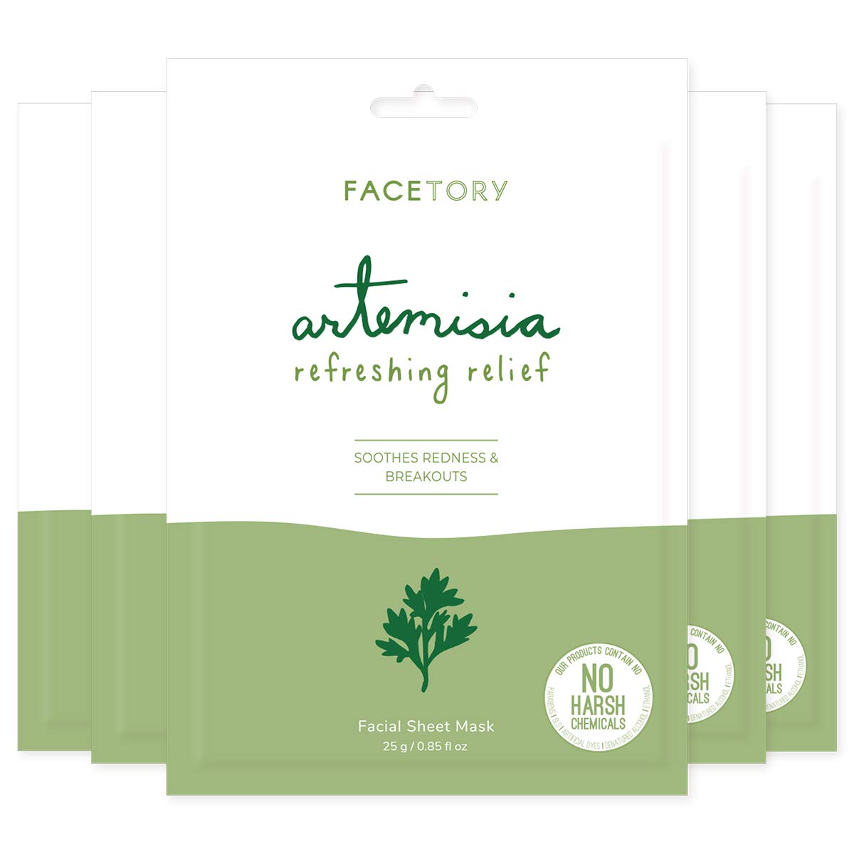 FAcETORY Artemisia Refreshing Relief Sheet Mask with Artemisia Extract - Soft, Form-Fitting Facial Mask, For All Skin Types - So