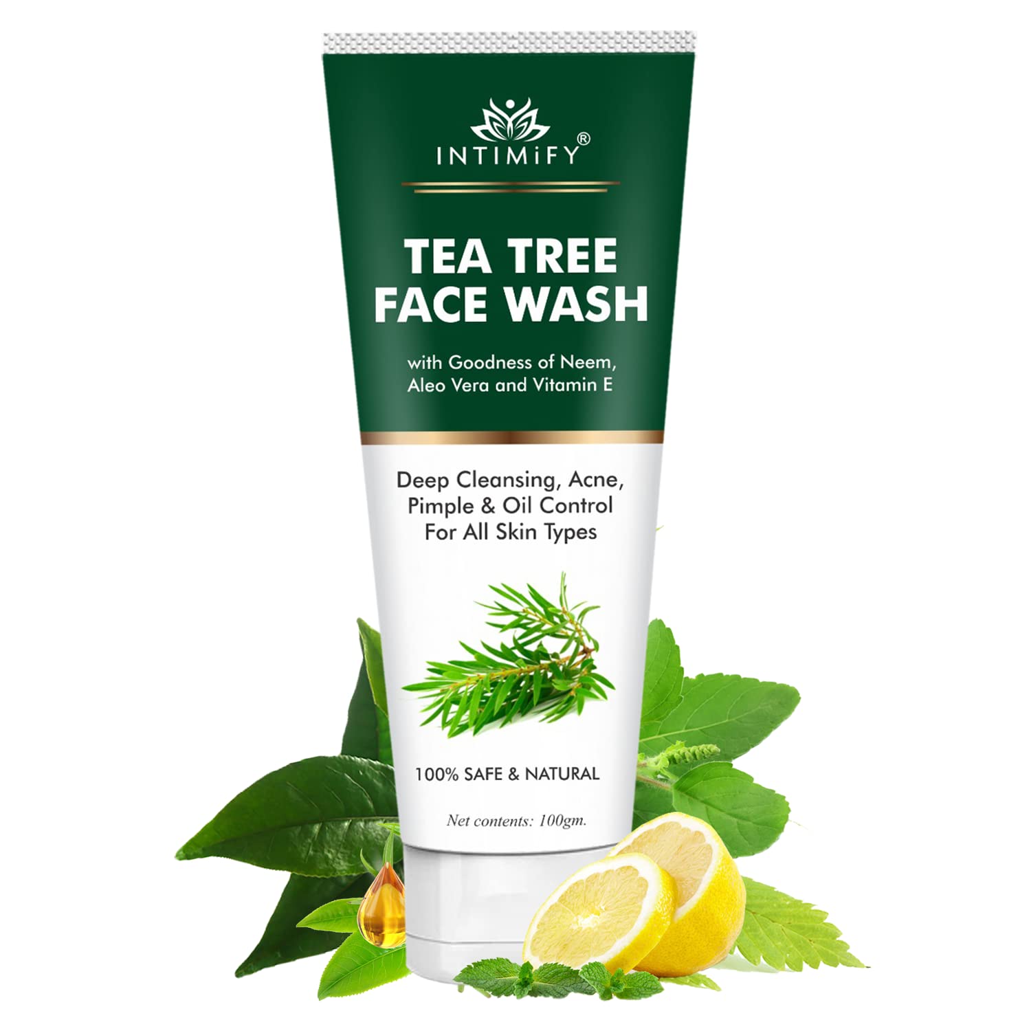 Intimify Tea Tree Face Wash For Skin Acne & Oily Skin, Lightening & Brightening With Tea Tree & Neem,100 Gm (Pack Of 1)
