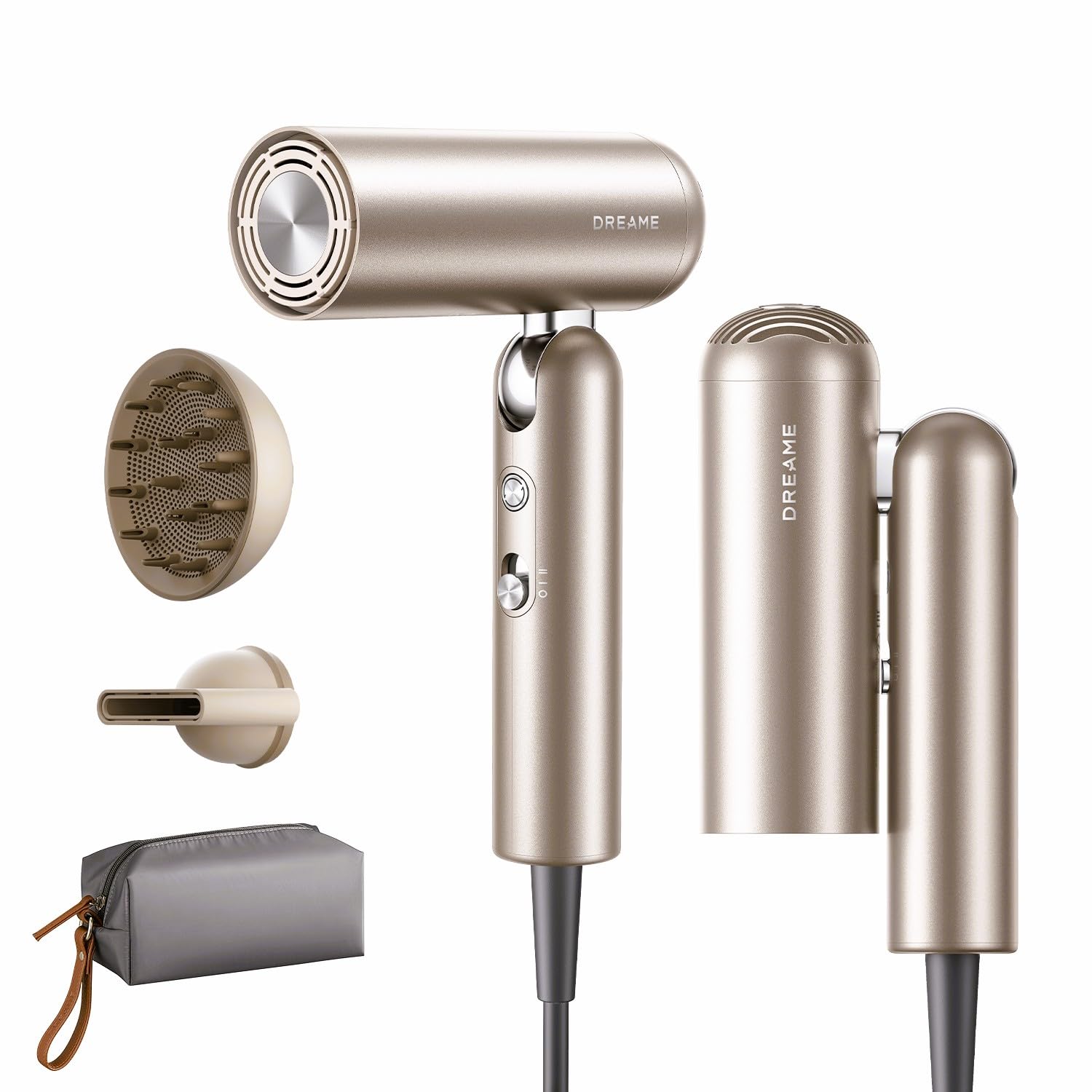 Dreame Pocket Pro Hair Dryer, Dual Voltage Travel Blow Dryer with Diffuser, 1300W Professional HighSpeed Ionic Hair Blower, Fast